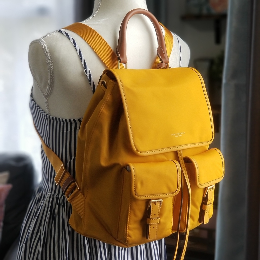 ‼SOLD‼ Tory Burch Perry Flap Yellow Backpack - Picture 1 of 7